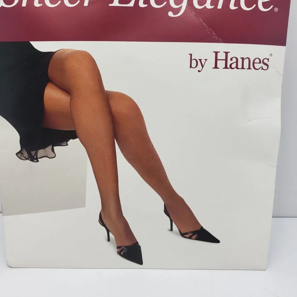 Hanes Sheer Elegance Pantyhose Vintage Onyx Black Ultra Sheer D Sheer Toe NOS